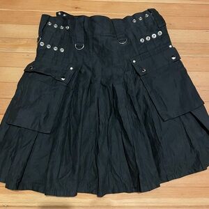 Scottish Highland Kilt Mens 32 black Utility 100% Cotton Snap Belted Adjustable